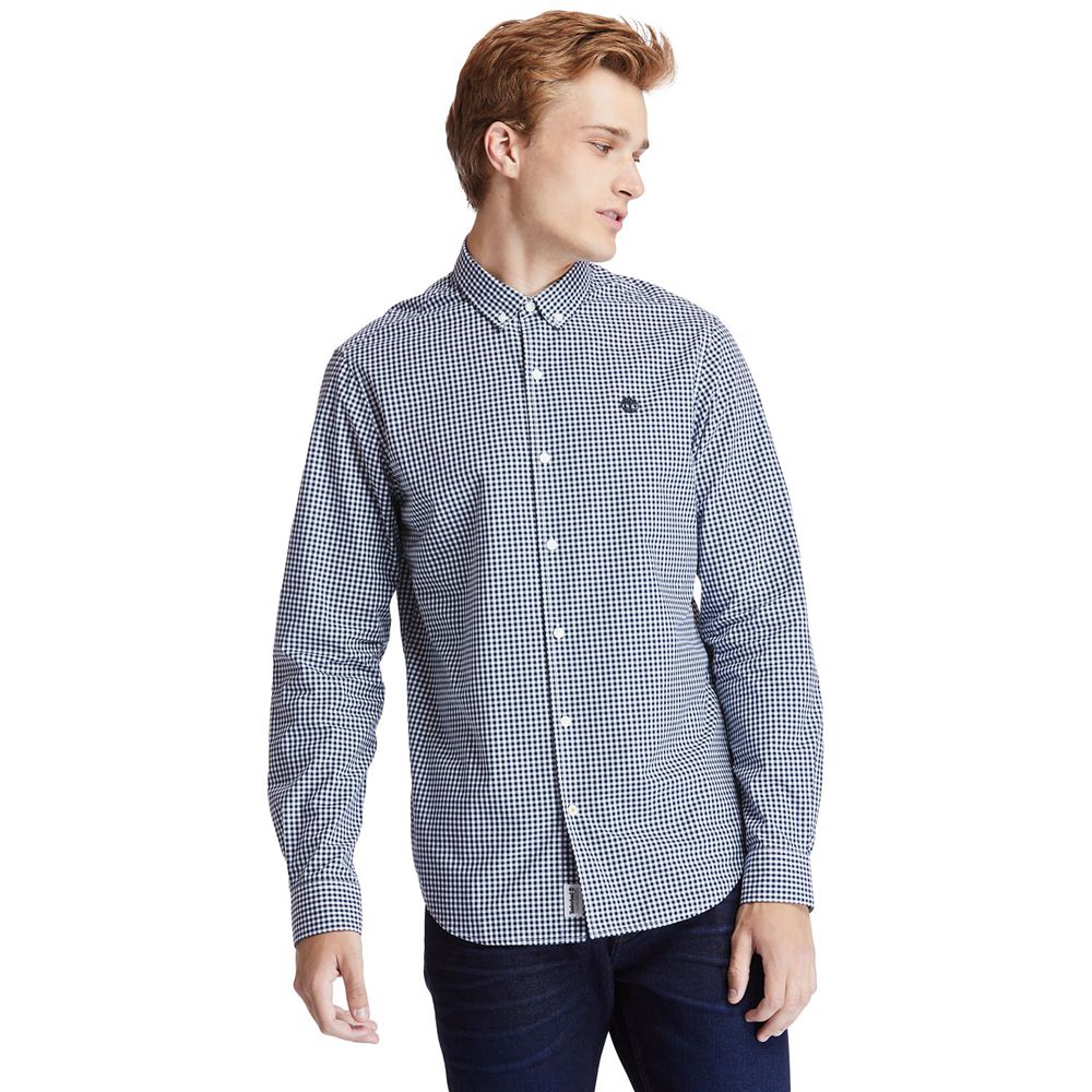 Camisa Timberland Argentina Hombre - Suncook River Long-Sleeve Poplin Gingham - Azules - GUVYBA-520